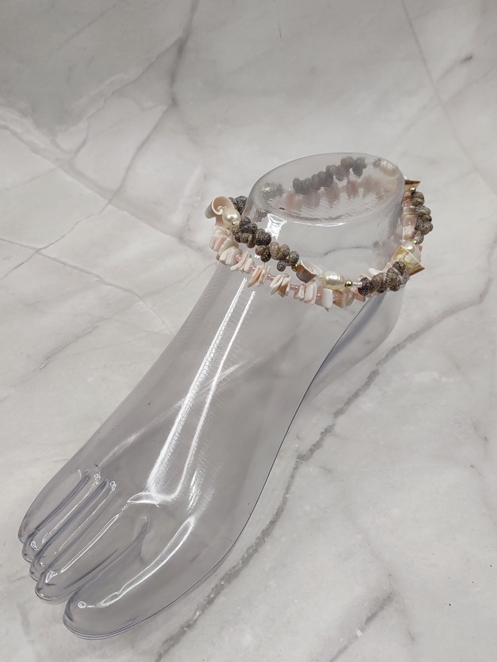 Artisan Crafted Shell & Bead Anklet Set
